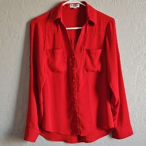 Express Red Long Sleeve Button Down Shirt